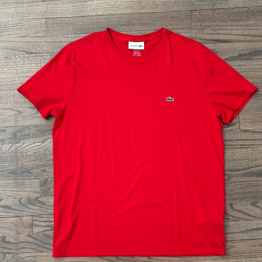 Lacoste Men's Bright Red Short-Sleeve Crew Tee - Picture 2 of 9